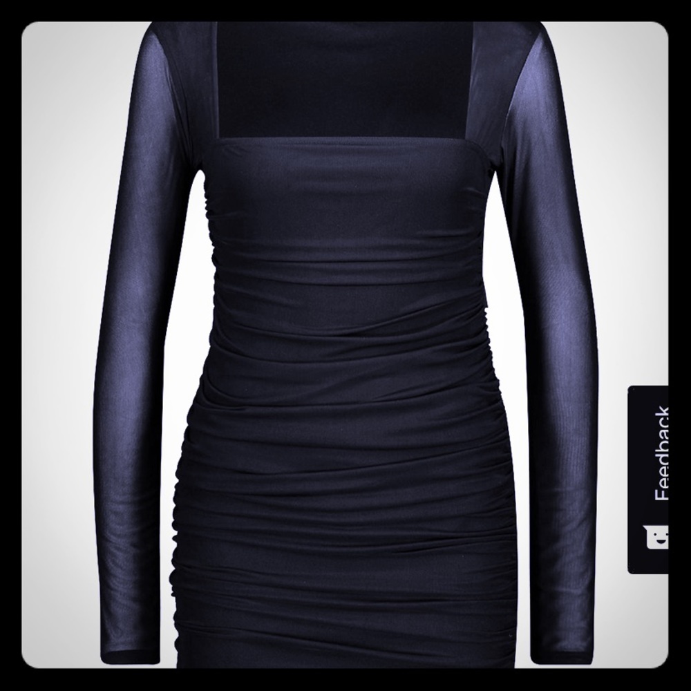 Boohoo Square Neck Ruched Mesh Bodycon Dress